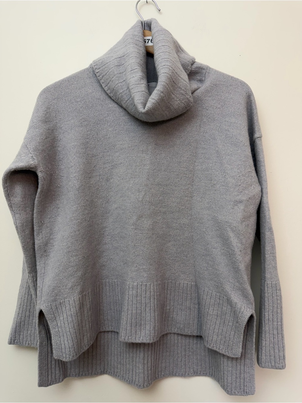H Halston 100% Merino Wool Grey Cowl Neck Sweater | Quiet Luxury L